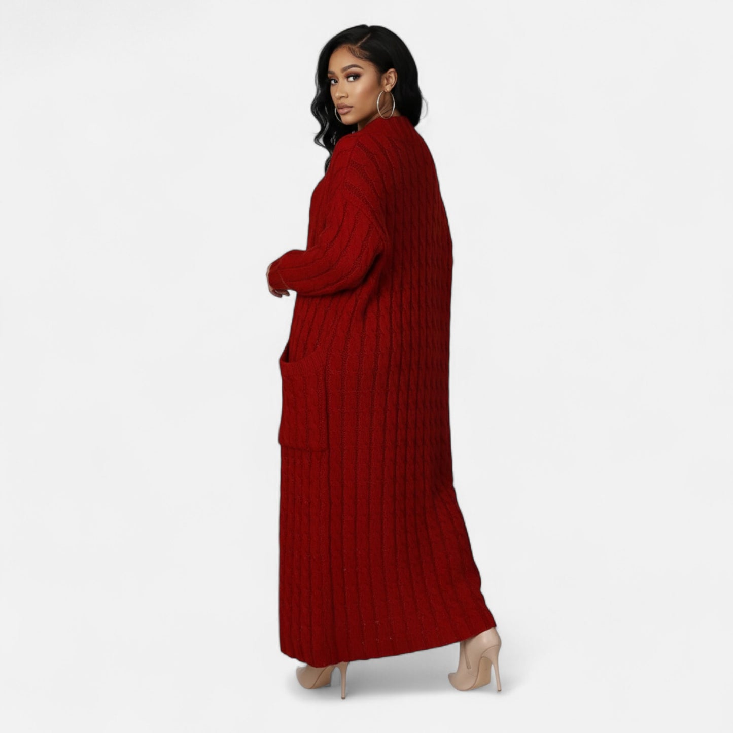 Elorainemode | Women's Long Cable-Knit Cardigan – Serene Winter Elegance