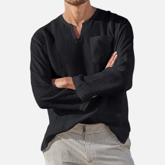 Elorainemode | Men’s Linen V‑Neck Shirt – Riviera Heritage