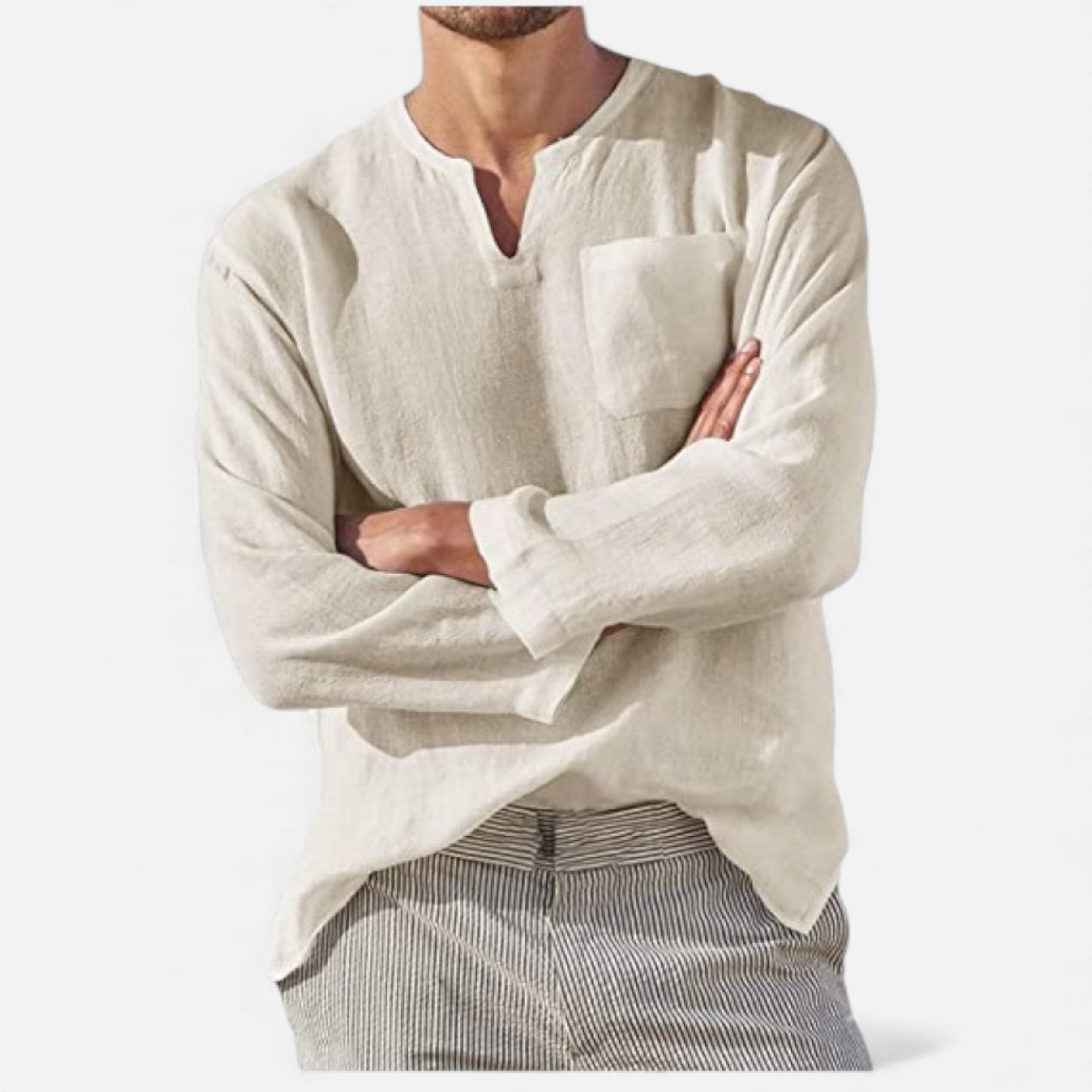 Elorainemode | Men’s Linen V‑Neck Shirt – Riviera Heritage
