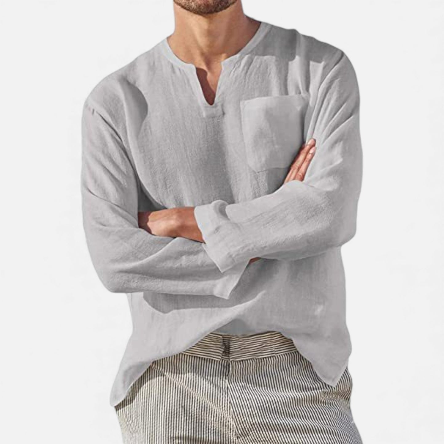 Elorainemode | Men’s Linen V‑Neck Shirt – Riviera Heritage