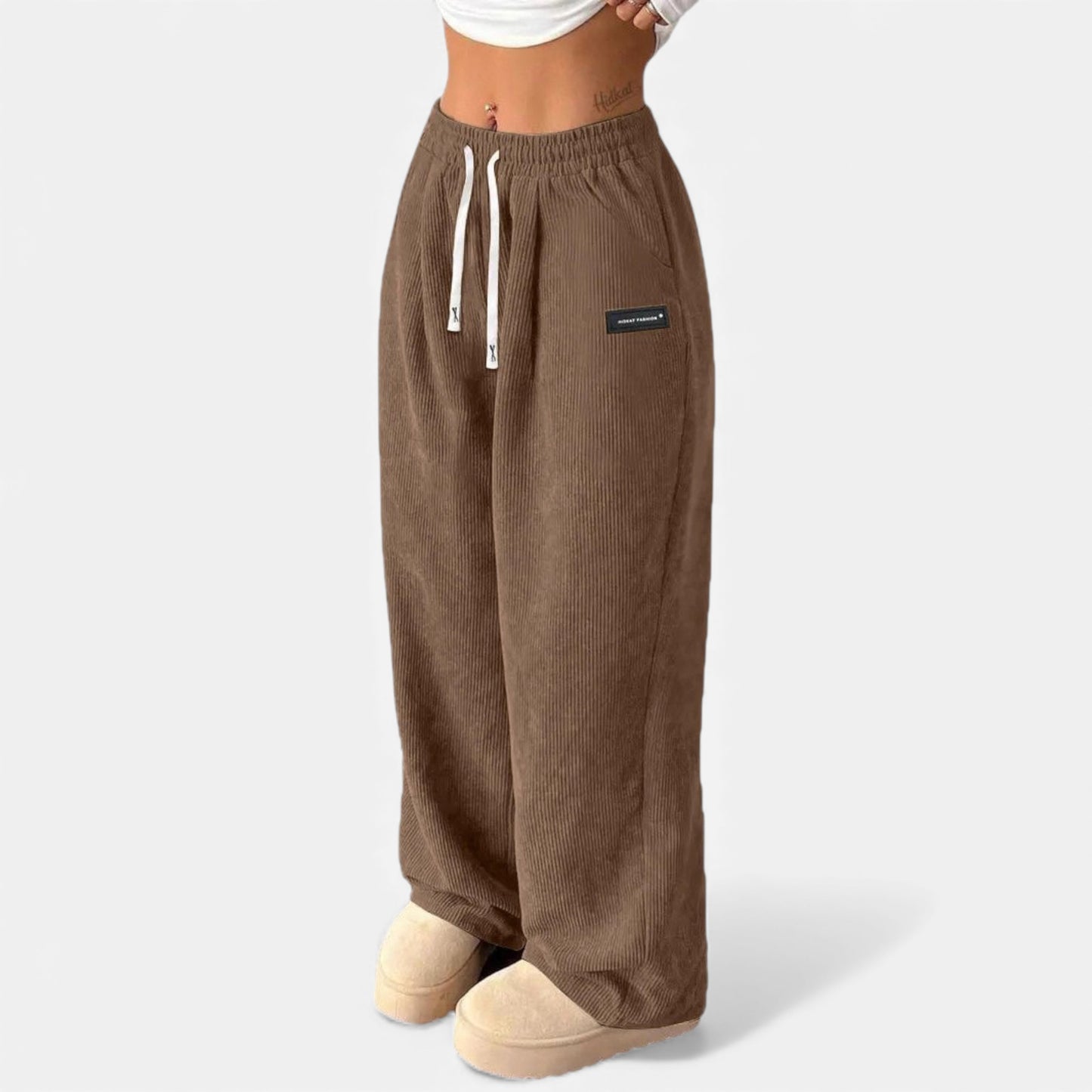 Elorainemode | Women’s Drawstring Wide‑Leg Trousers – Quiet Leisure