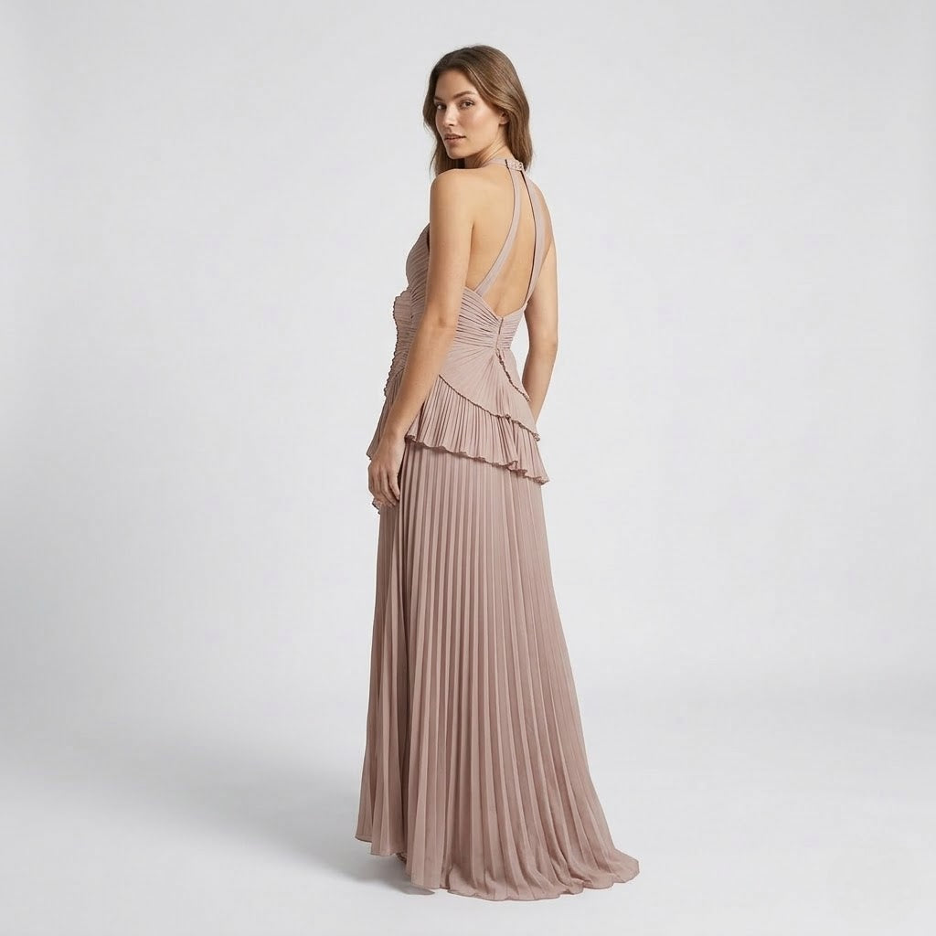 Women’s Ruffled Maxi Dress Elegant Sleeveless Evening Wear