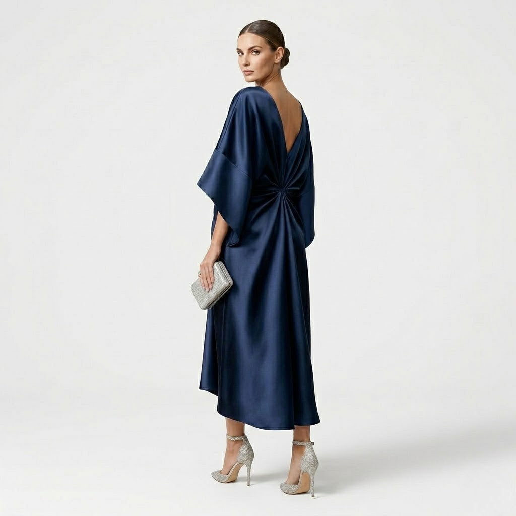 Women’s Satin Maxi Dress Lightweight Wide Sleeve Party Dress