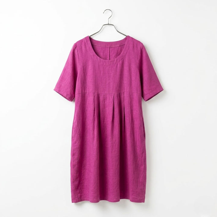 Women’s Vintage Loose Midi Dress with Pockets