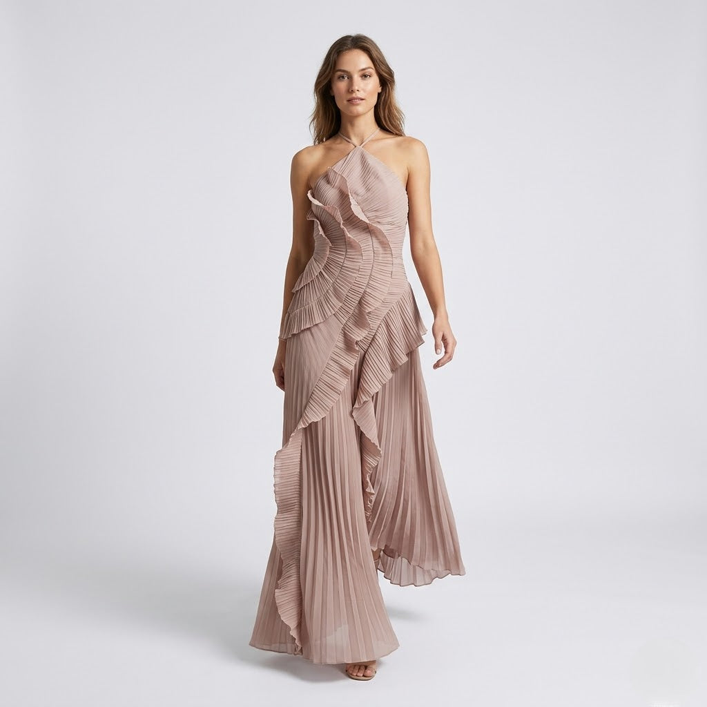 Women’s Ruffled Maxi Dress Elegant Sleeveless Evening Wear
