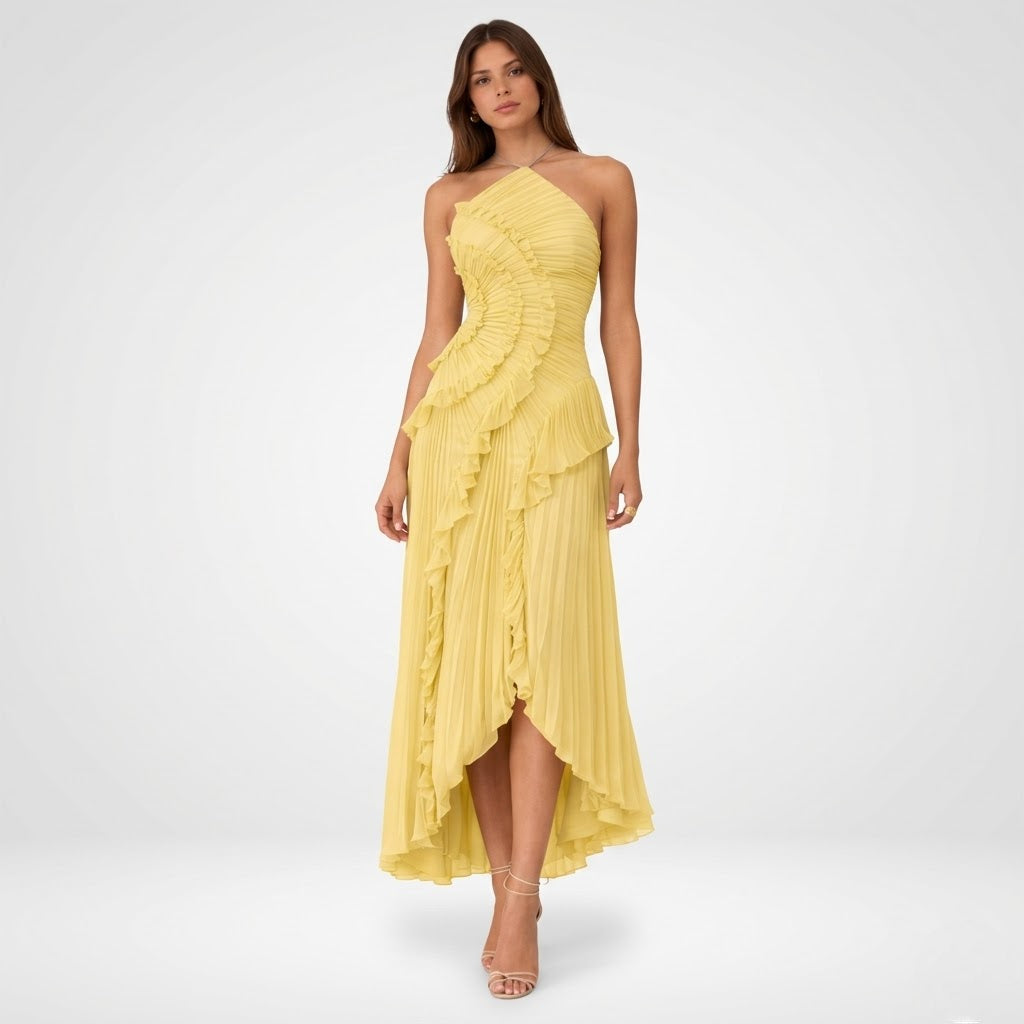 Women’s Ruffled Maxi Dress Elegant Sleeveless Evening Wear