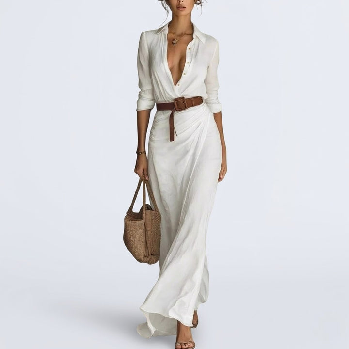 Women’s Formal Wrap Maxi Dress Long Sleeve Slim Fit