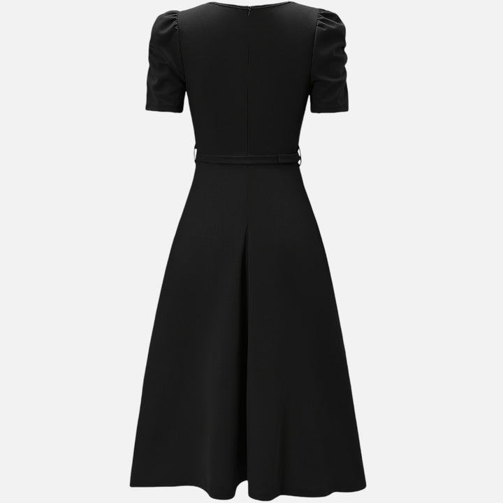 Women’s V-Neck Ruffle Midi Dress with Waist Belt