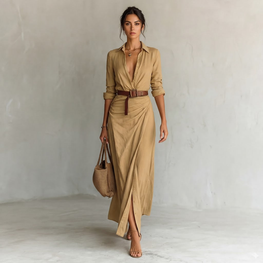 Women’s Formal Wrap Maxi Dress Long Sleeve Slim Fit