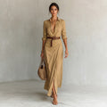 Women’s Formal Wrap Maxi Dress Long Sleeve Slim Fit