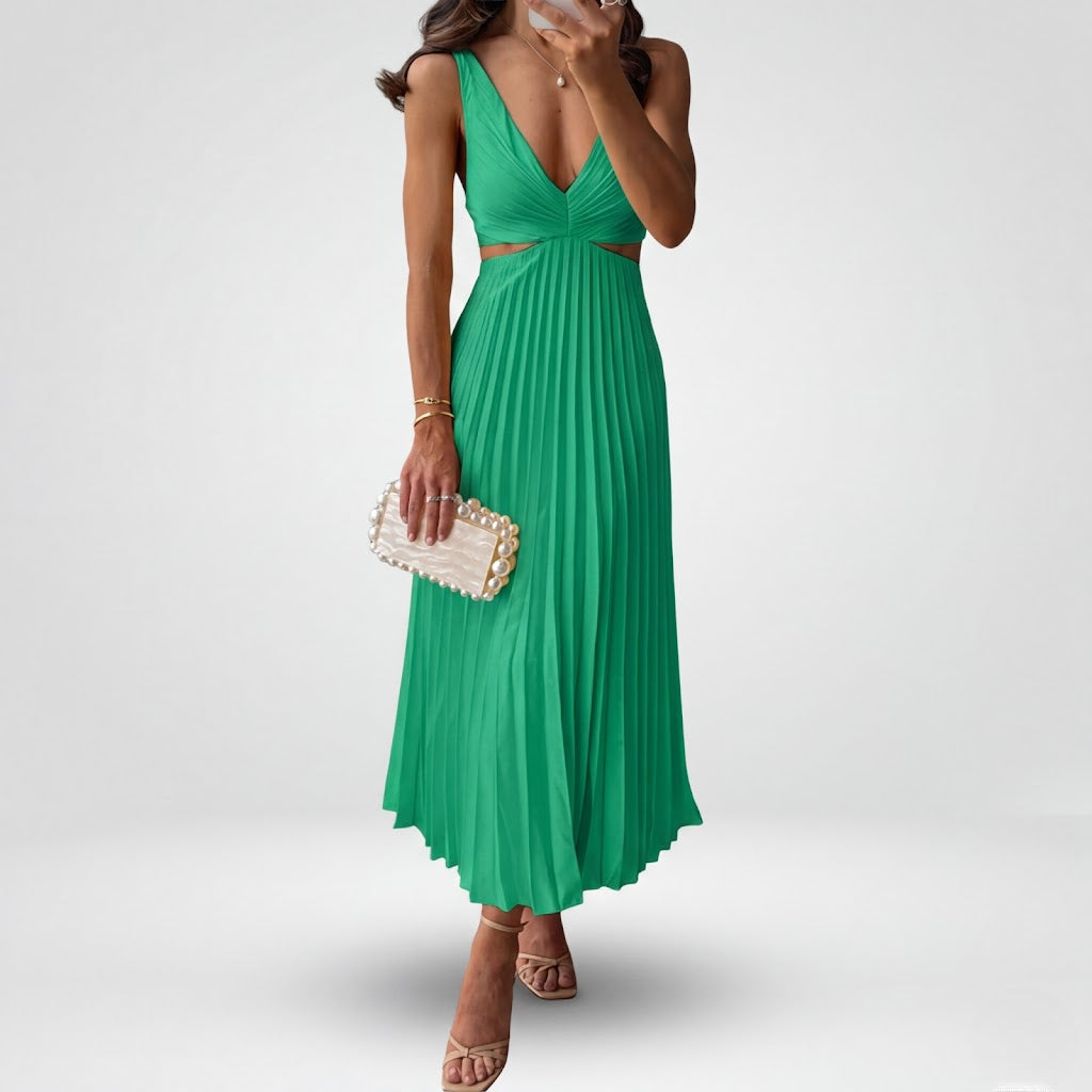 Women’s Flowy Pleated Midi Dress Elegant Evening Wear