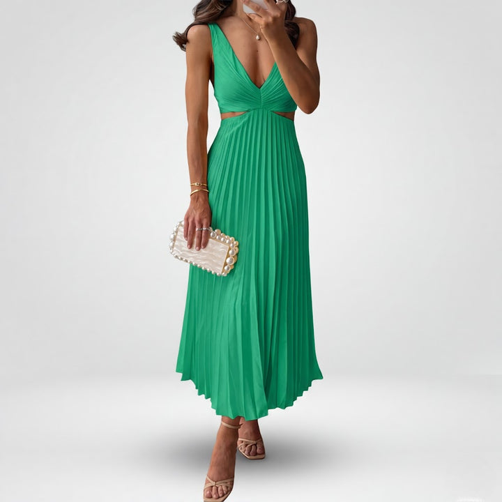 Women’s Flowy Pleated Midi Dress Elegant Evening Wear