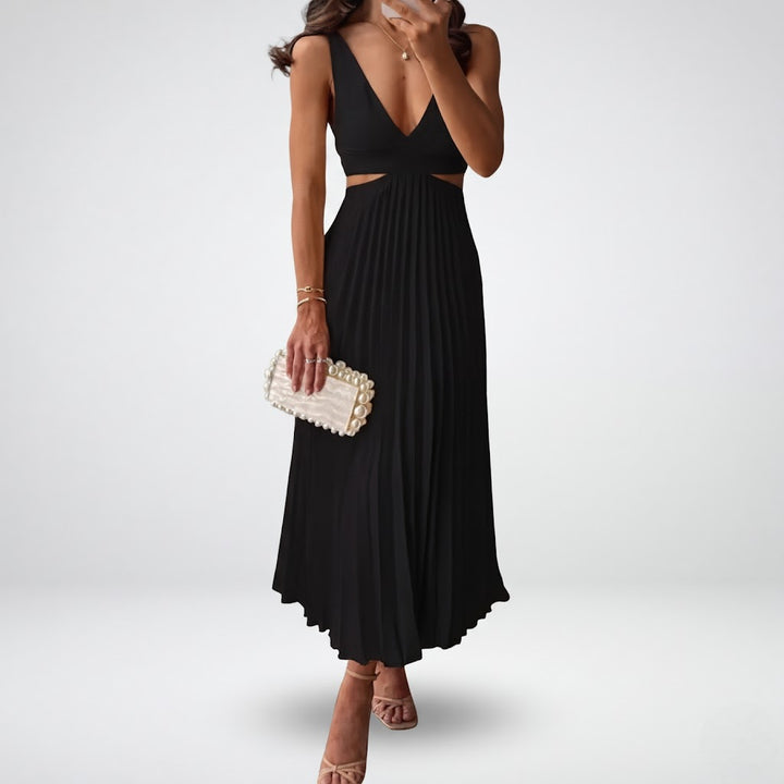 Women’s Flowy Pleated Midi Dress Elegant Evening Wear