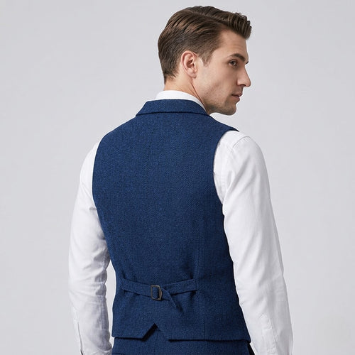 Men’s All-Season Herringbone Vest Lapel Chain Detail Regular Fit