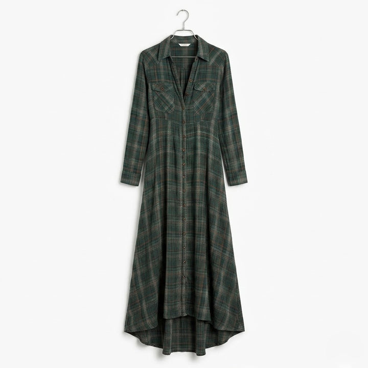 Women’s Plaid Lapel Maxi Shirt Dress