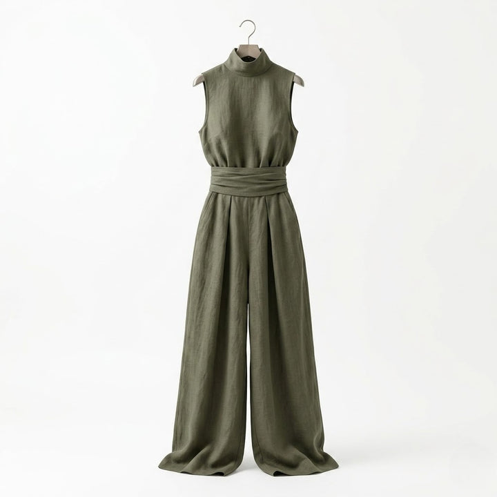 Women’s Minimalist Linen Sleeveless Blouse and Wide-Leg Set