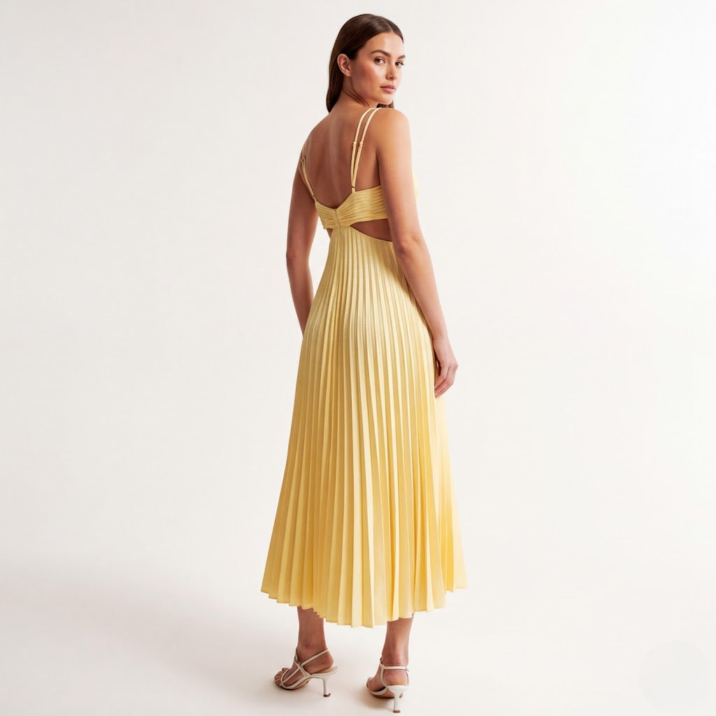 Women’s Flowy Pleated Midi Dress Elegant Evening Wear