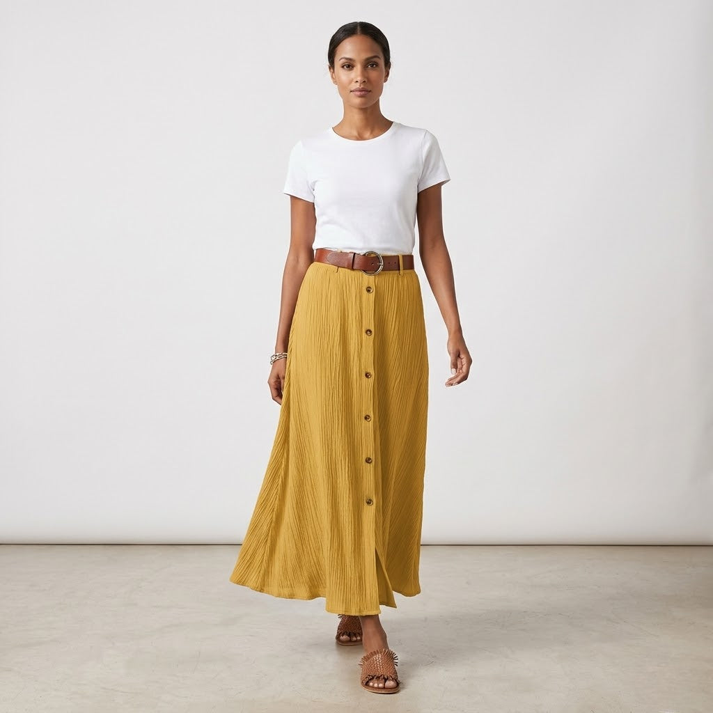 Women’s Elegant Midi Skirt with Front Slit – Tailored Fit