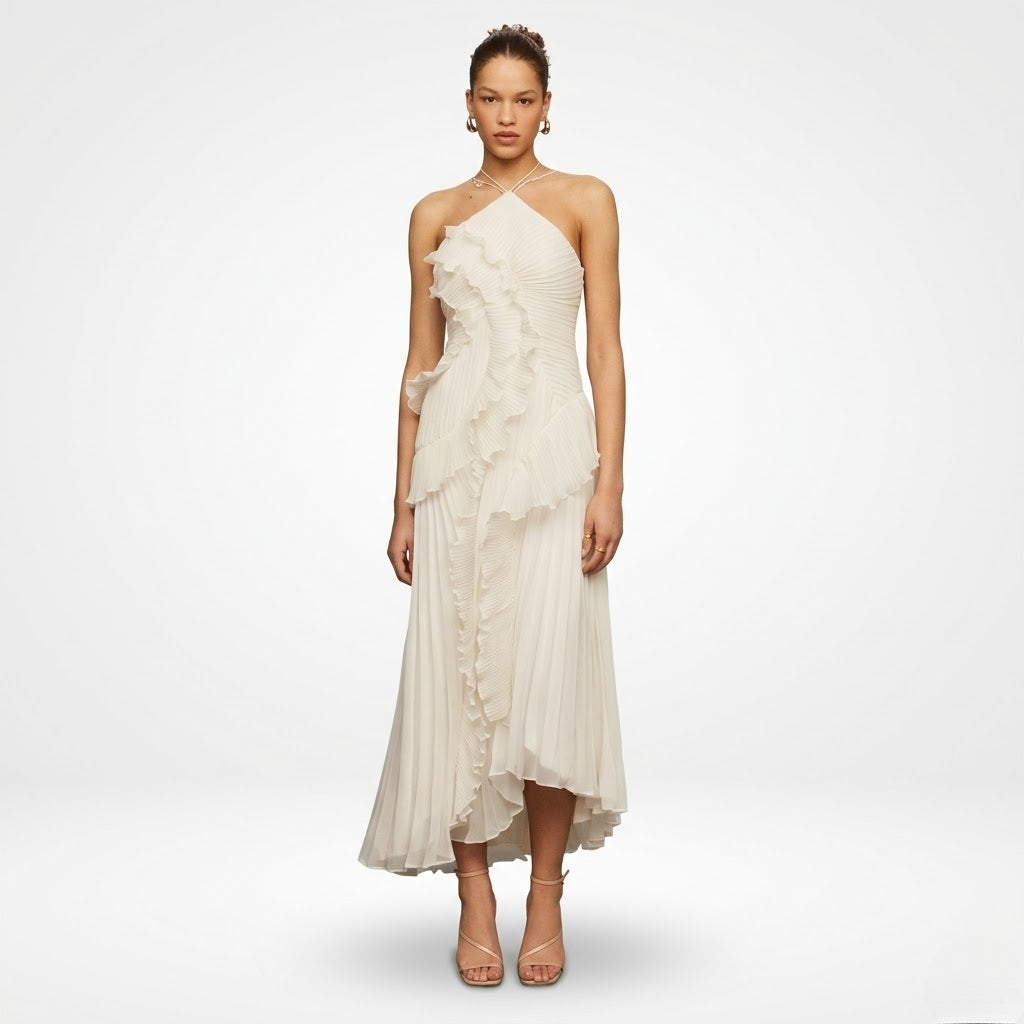 Women’s Ruffled Maxi Dress Elegant Sleeveless Evening Wear