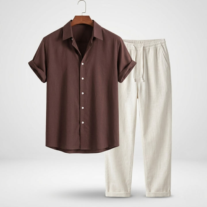 Men’s Lightweight Linen Outfit Set Casual Shirt and Trousers