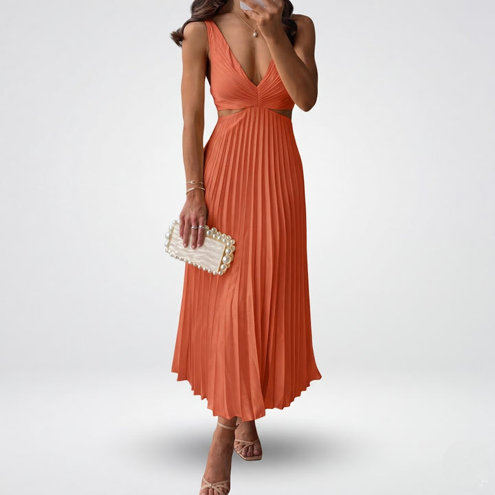 Women’s Flowy Pleated Midi Dress Elegant Evening Wear