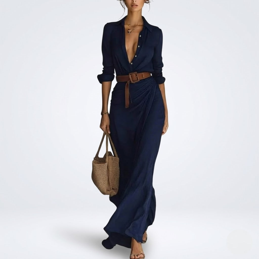 Women’s Formal Wrap Maxi Dress Long Sleeve Slim Fit
