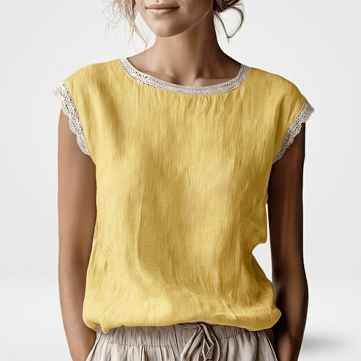Vintage Linen Sleeveless Top with Delicate Lace