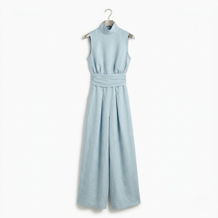 Women’s Minimalist Linen Sleeveless Blouse and Wide-Leg Set