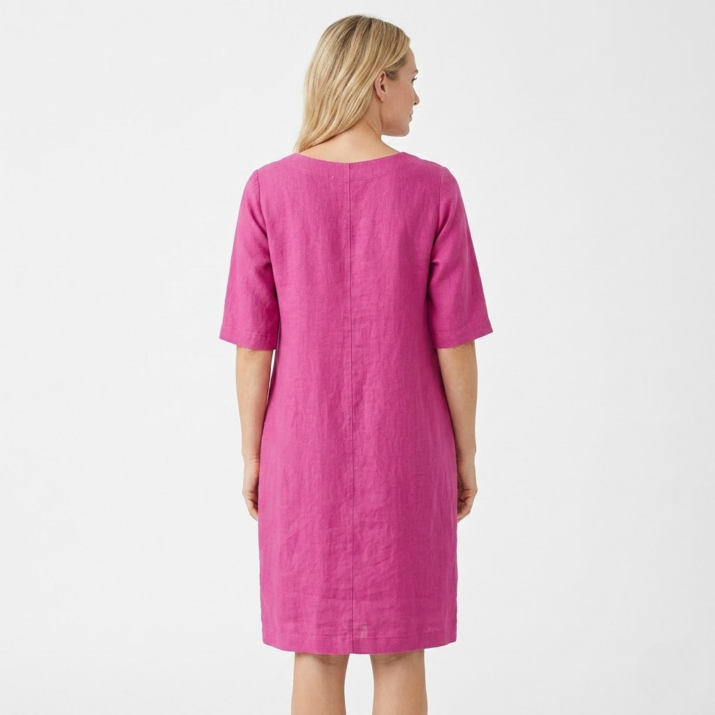 Women’s Vintage Loose Midi Dress with Pockets
