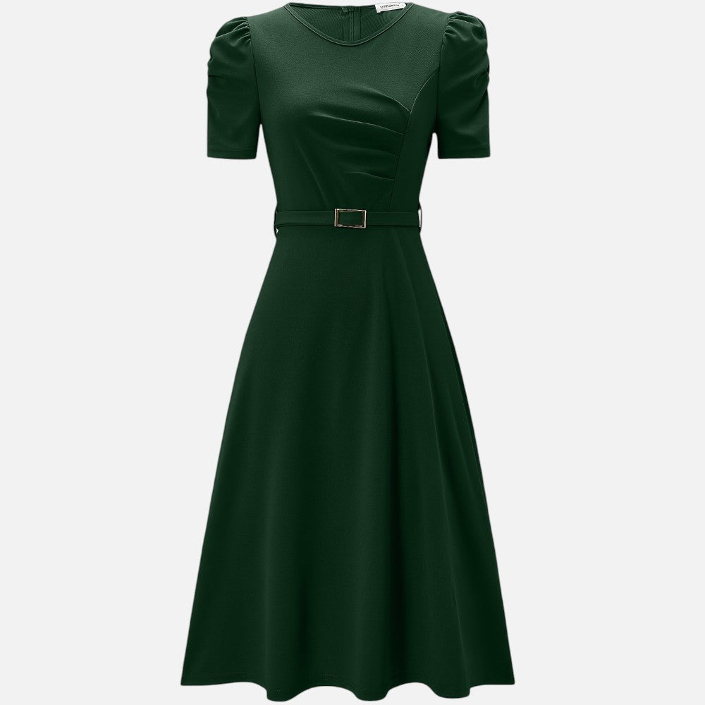Women’s V-Neck Ruffle Midi Dress with Waist Belt