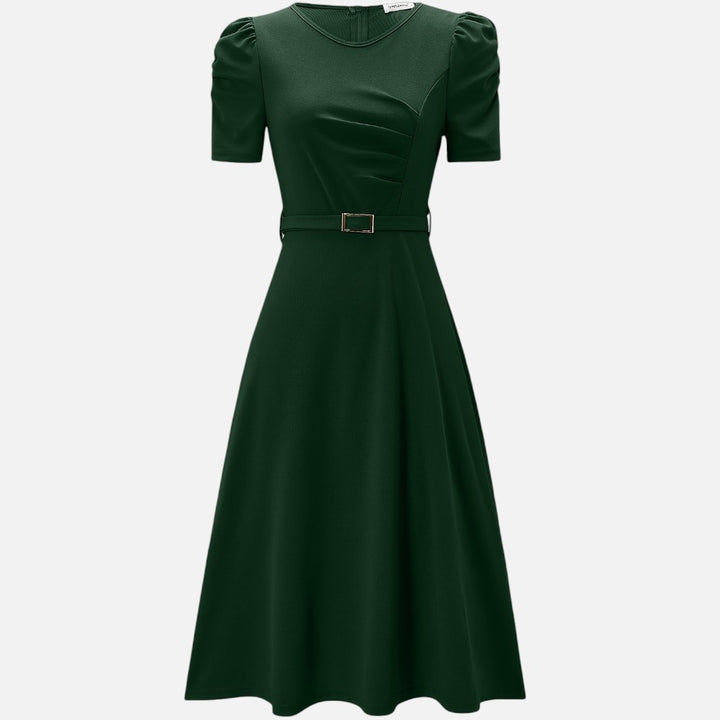 Women’s V-Neck Ruffle Midi Dress with Waist Belt