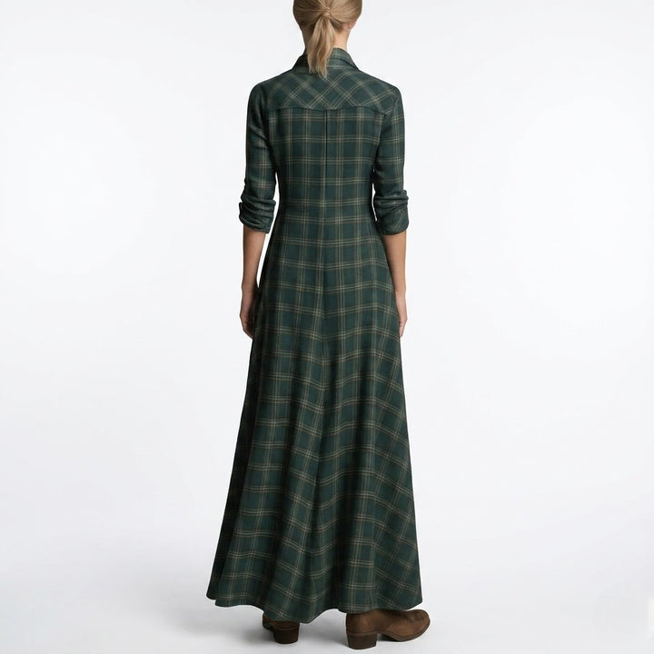Women’s Plaid Lapel Maxi Shirt Dress