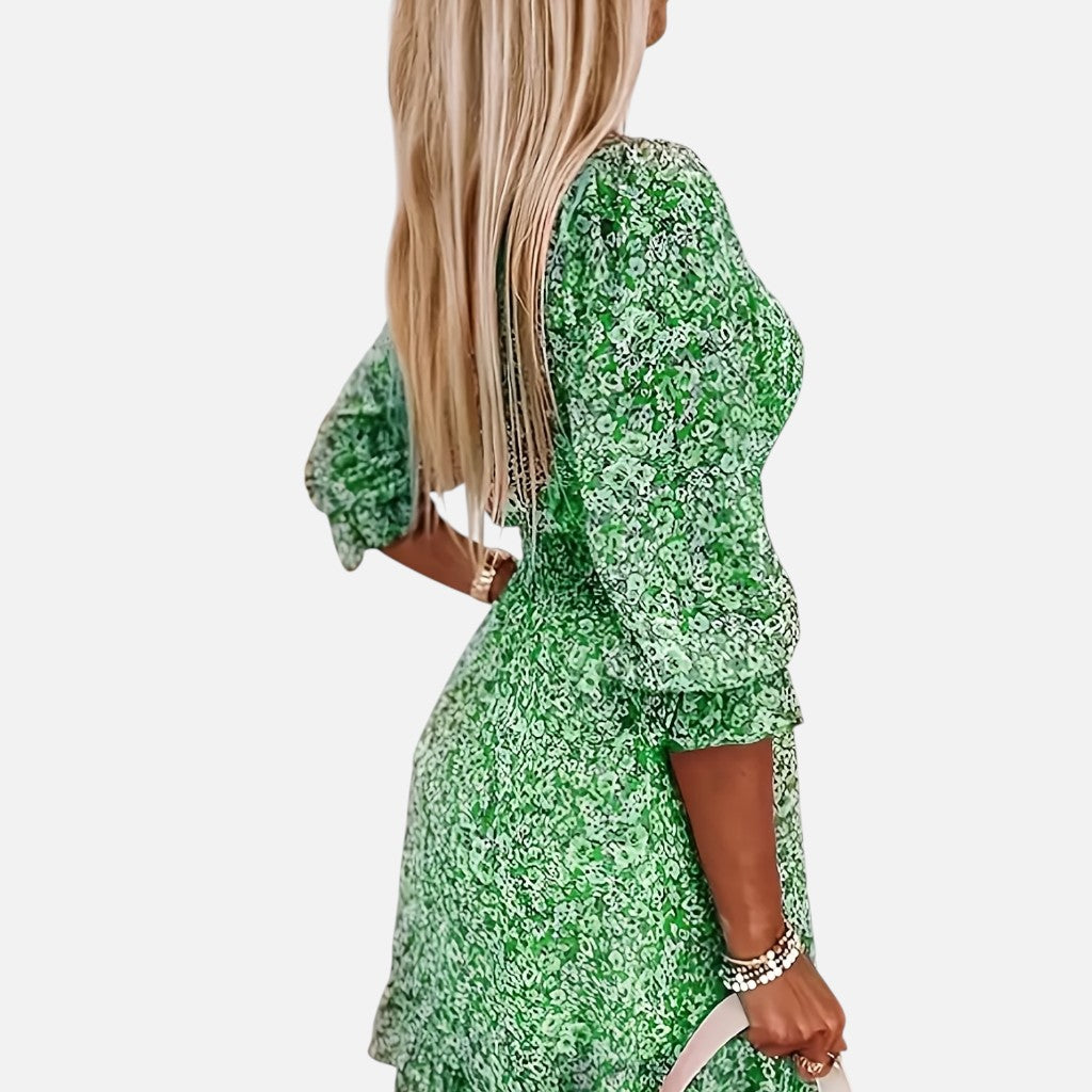Women’s Floral Puff Sleeve Dress – Vacation Elegance