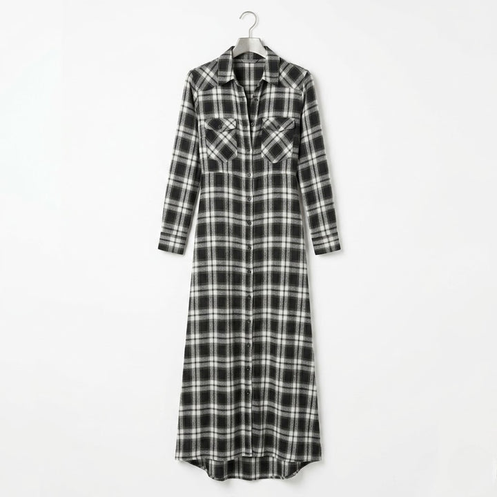Women’s Plaid Lapel Maxi Shirt Dress