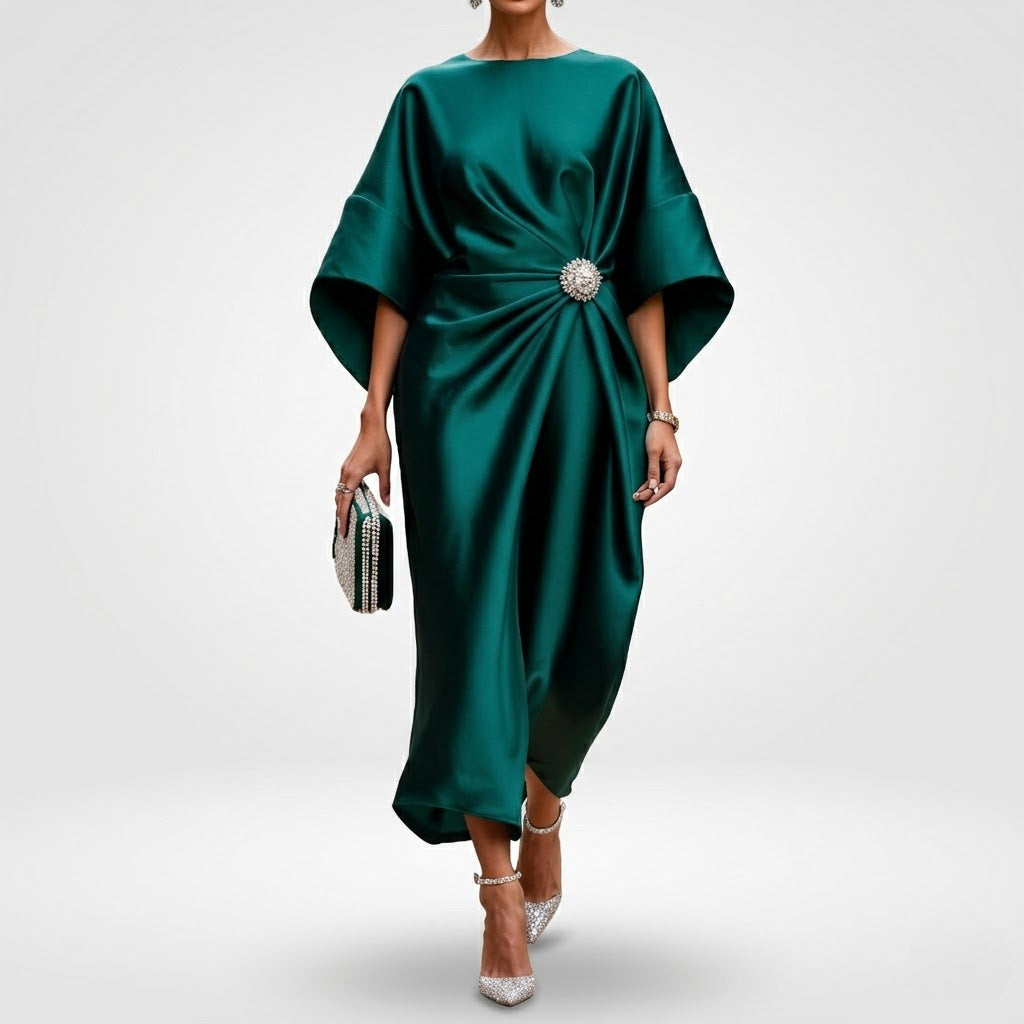 Women’s Satin Maxi Dress Lightweight Wide Sleeve Party Dress