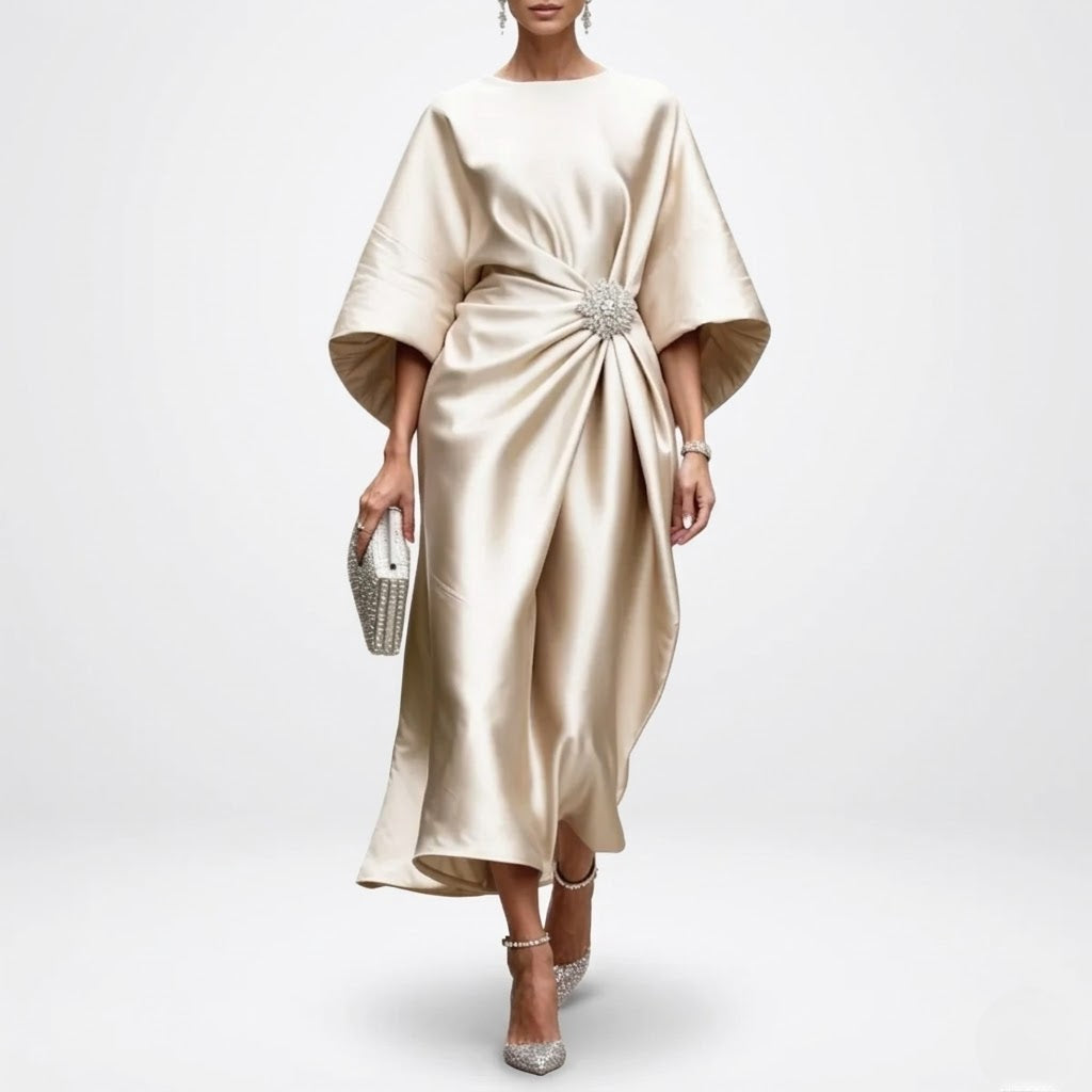 Women’s Satin Maxi Dress Lightweight Wide Sleeve Party Dress
