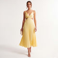 Women’s Flowy Pleated Midi Dress Elegant Evening Wear