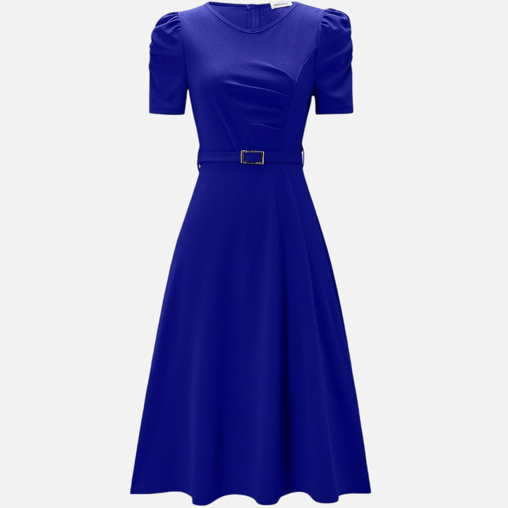 Women’s V-Neck Ruffle Midi Dress with Waist Belt