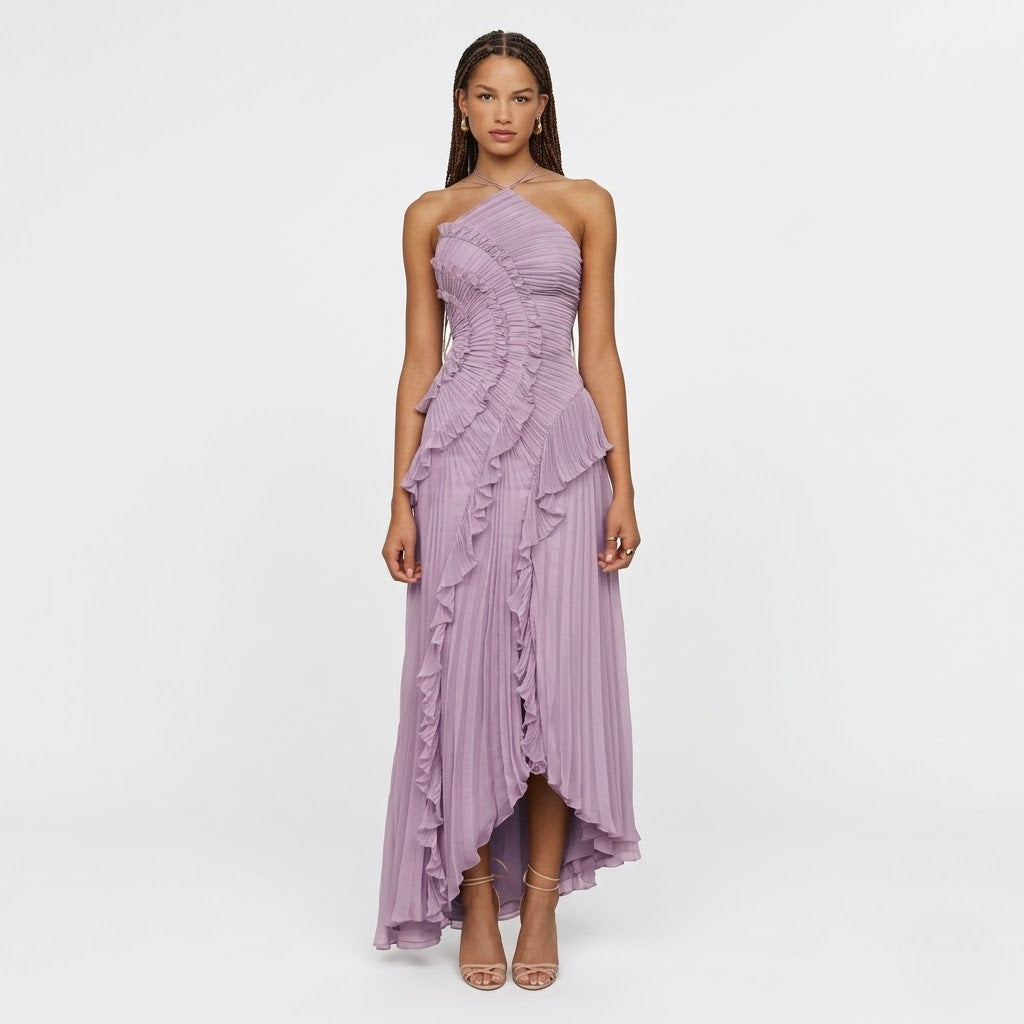 Women’s Ruffled Maxi Dress Elegant Sleeveless Evening Wear