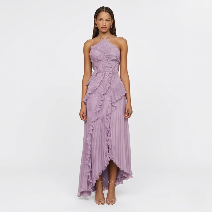 Women’s Ruffled Maxi Dress Elegant Sleeveless Evening Wear