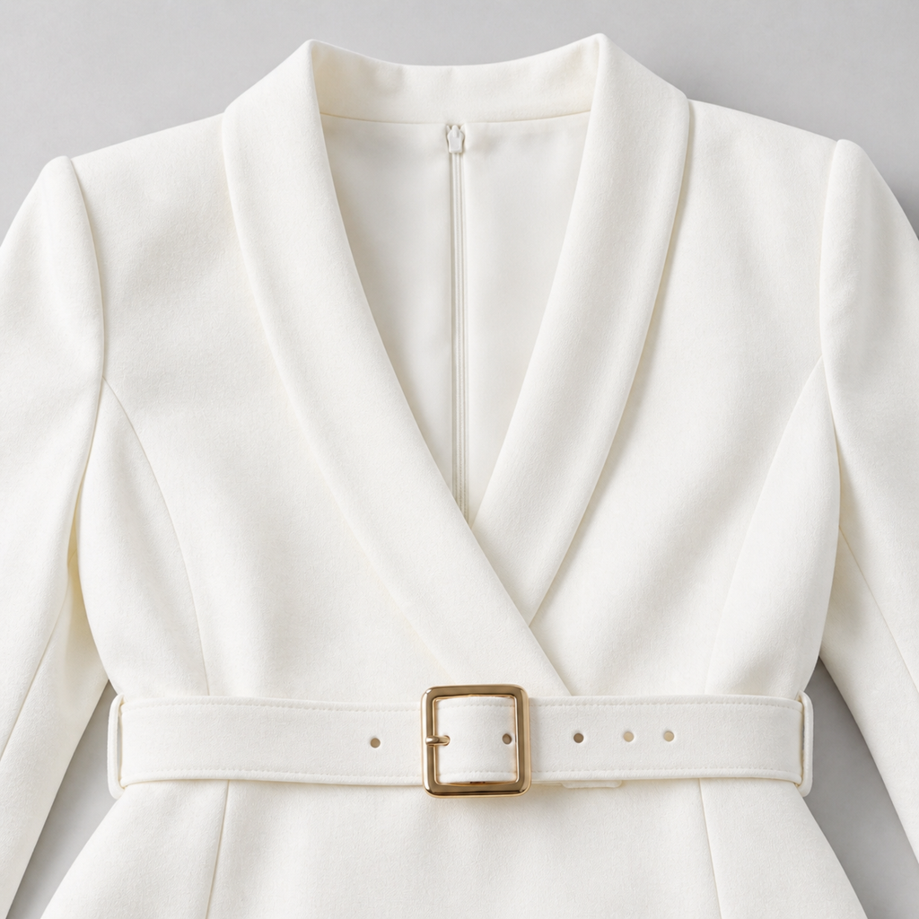 Women’s Luxury Midi Dress with Belted Waist and Tailored Fit