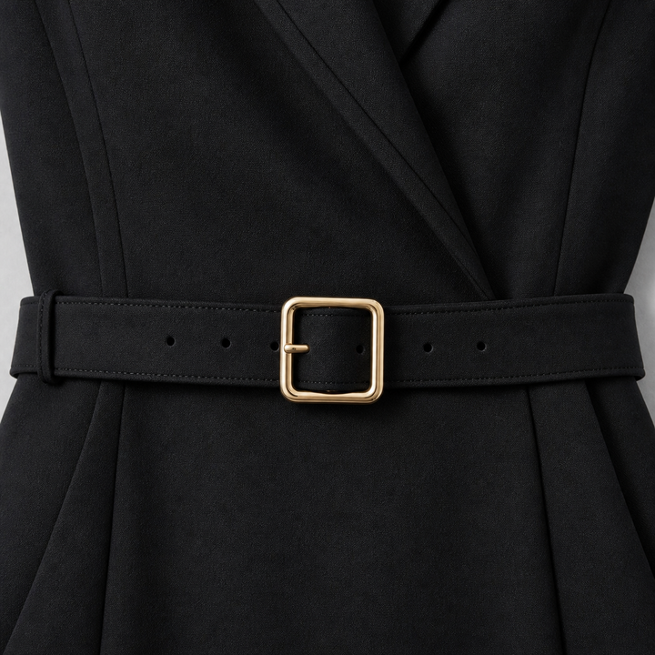 Women’s Luxury Midi Dress with Belted Waist and Tailored Fit