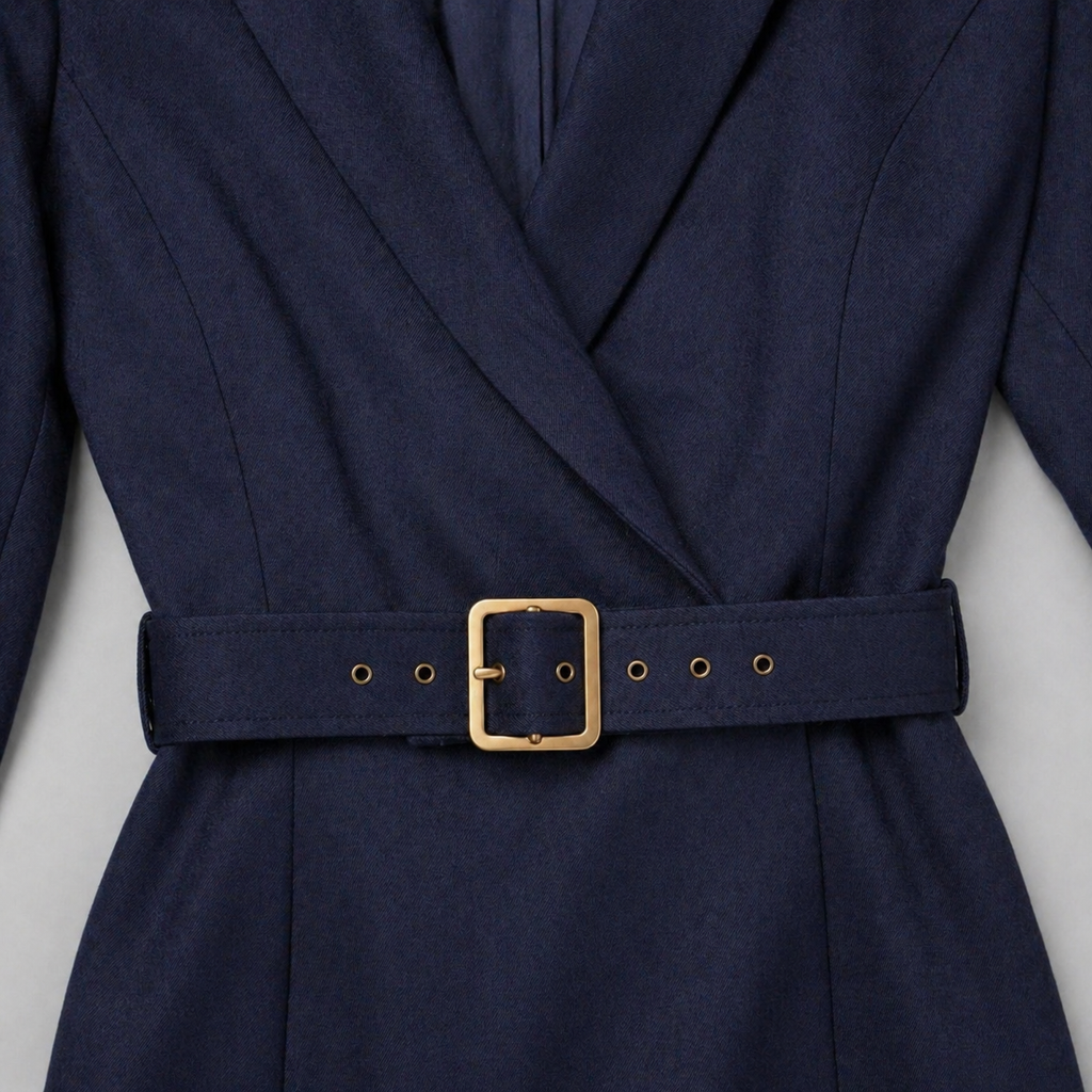 Women’s Luxury Midi Dress with Belted Waist and Tailored Fit