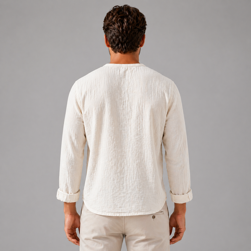 Men’s Linen V‑Neck Shirt – Riviera Heritage