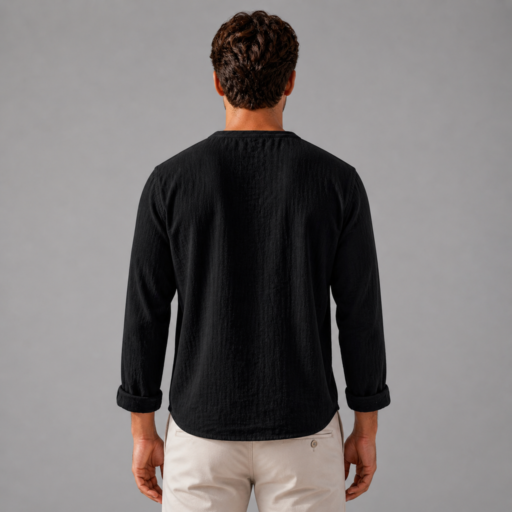 Men’s Linen V‑Neck Shirt – Riviera Heritage