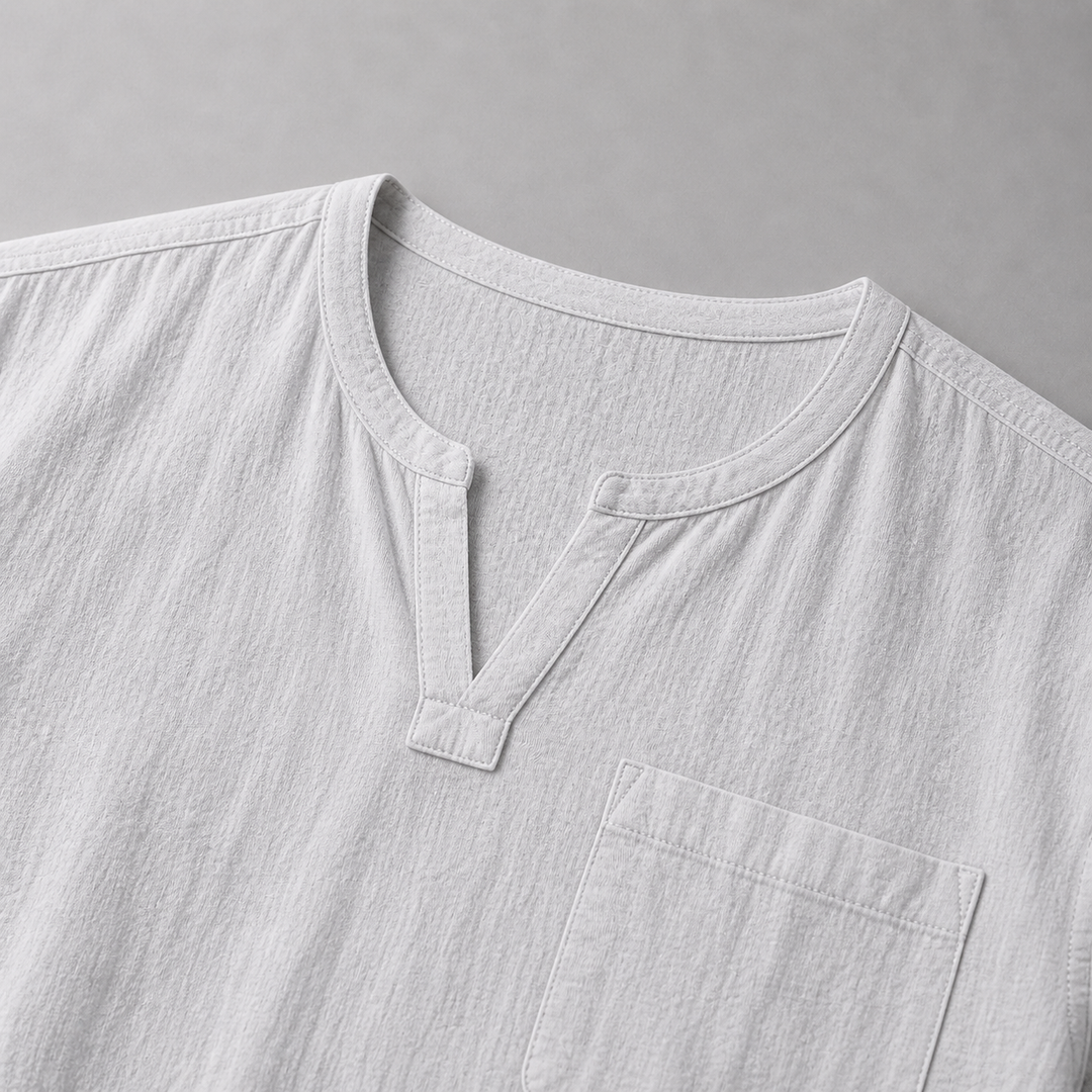 Men’s Linen V‑Neck Shirt – Riviera Heritage