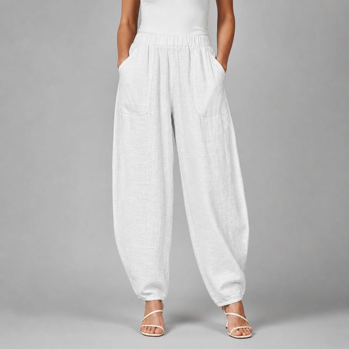 Women’s Loose-Fit Draped Trousers in Soft Cotton Blend