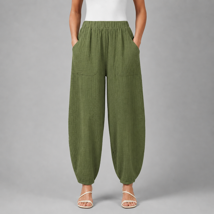 Women’s Loose-Fit Draped Trousers in Soft Cotton Blend
