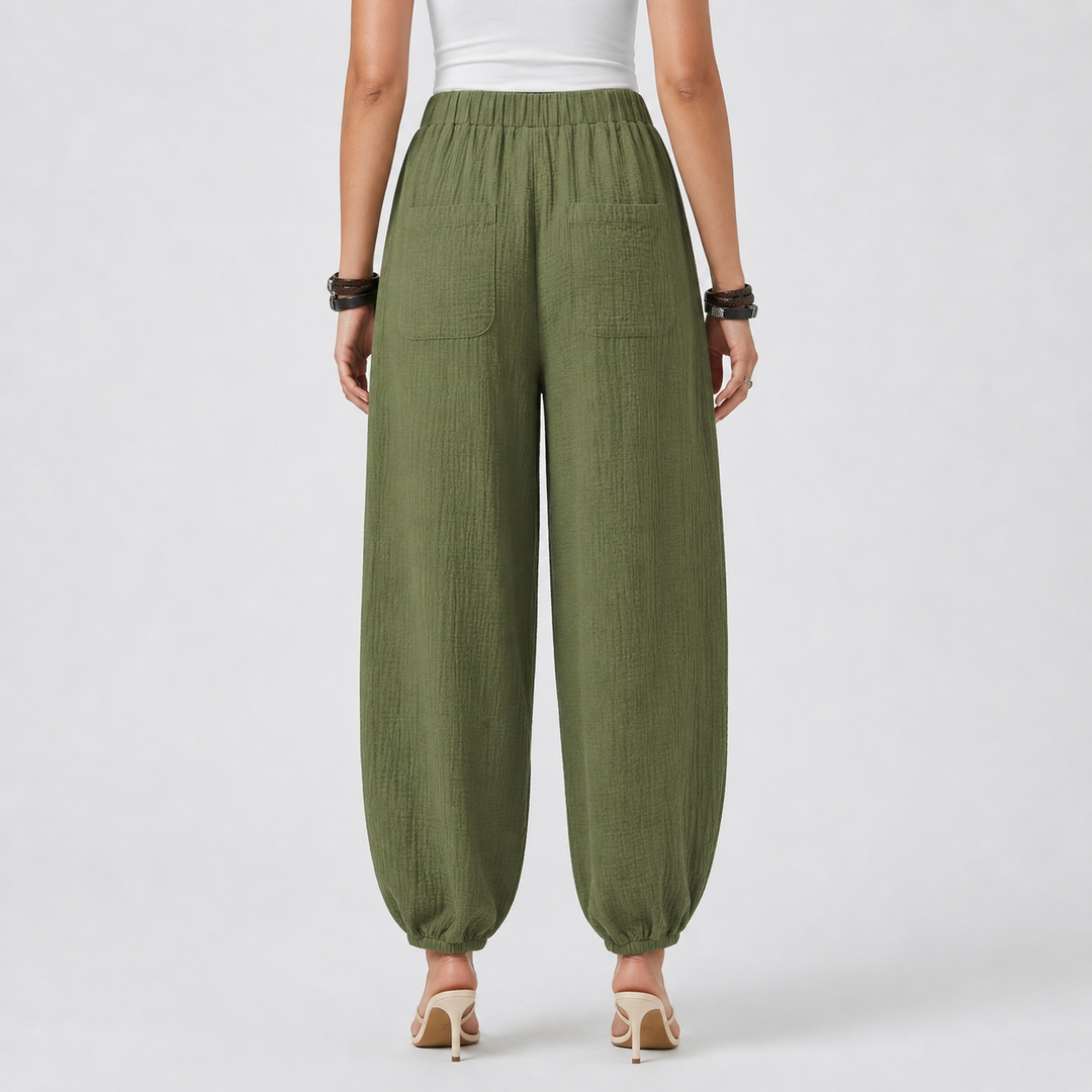 Women’s Loose-Fit Draped Trousers in Soft Cotton Blend