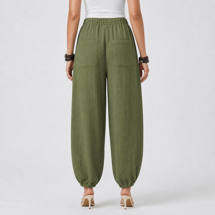 Women’s Loose-Fit Draped Trousers in Soft Cotton Blend